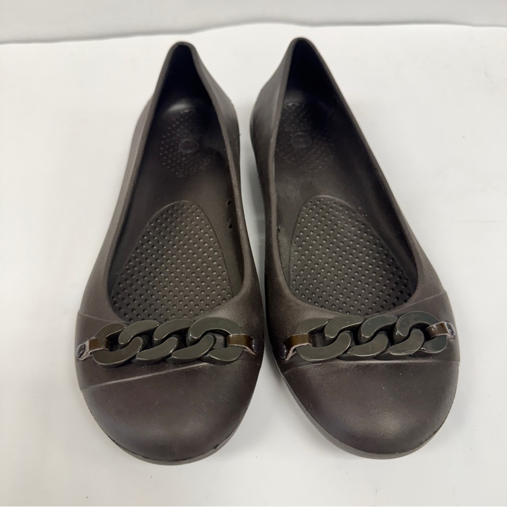 Crocs Gianna Chain Link Ballet Flats Women’s Slip On‎ Shoes Size 7 Brown